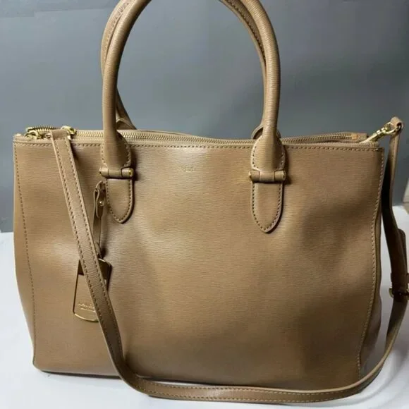 Lauren Ralph Lauren Newbury Genuine Leather Satchel Tote Crossbody - Picture 2 of 8